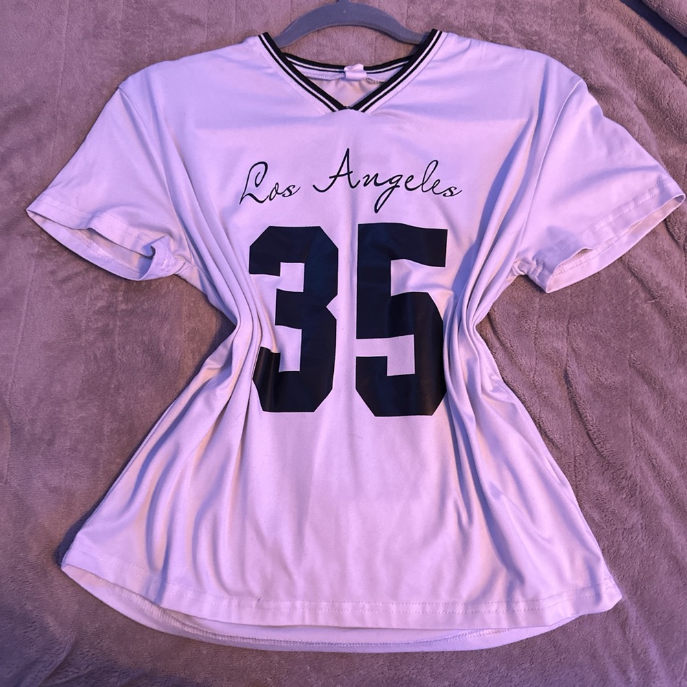 SHEIN White and Black Los Angeles Jersey Top